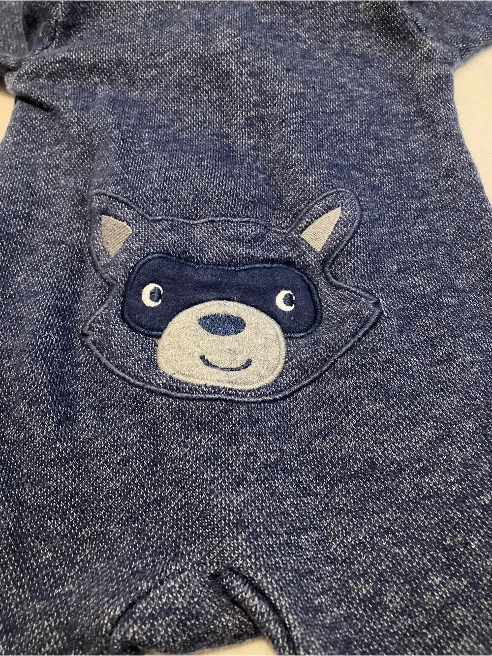 Baby Hooded Raccoon One-Piece Romper in Navy